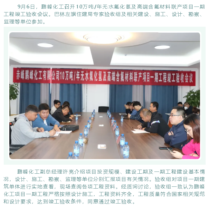 鵬峰化工項目一期工程順利通過竣工驗收99